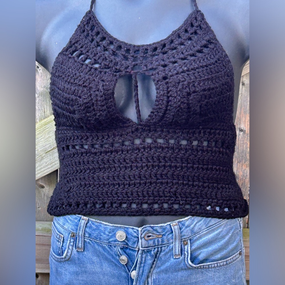 Handmade Crochet black top size medium